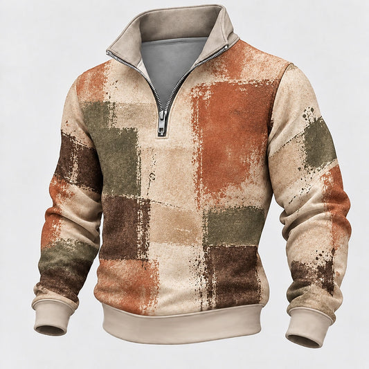 Abstract Brushstroke Half-Zip Sweatshirt