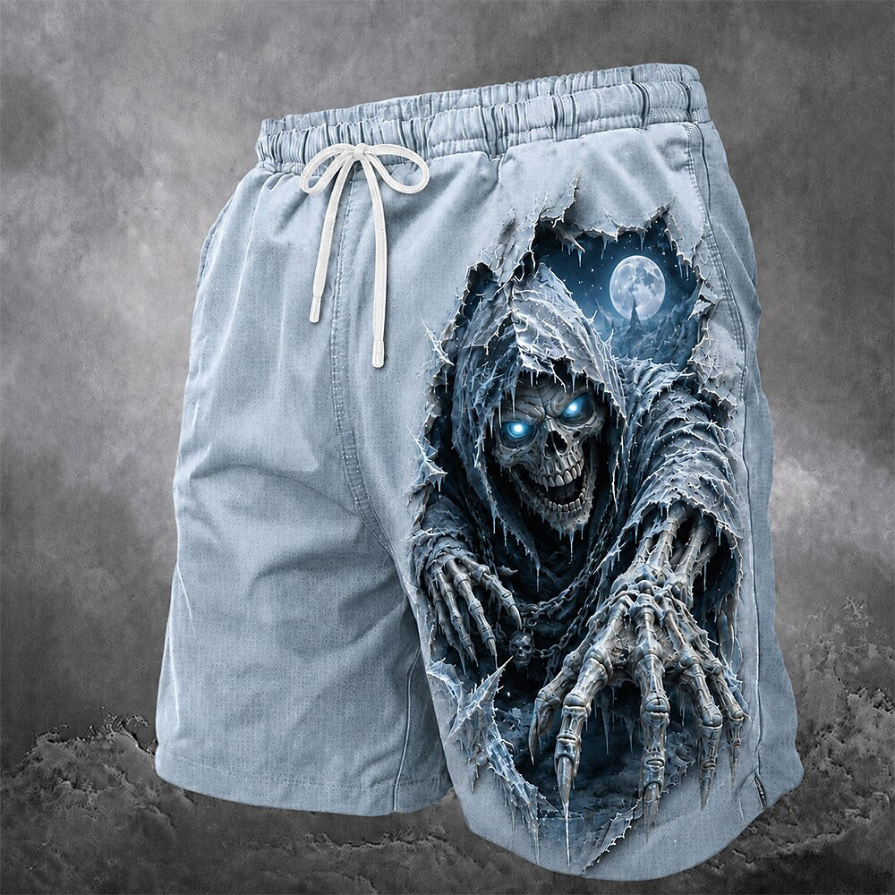 Men's Icy Grim Reaper Print Mid-Length Beach Swim Shorts