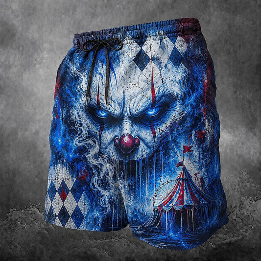 Men's Creepy Clown Print Mid-Length Dark Swim Shorts