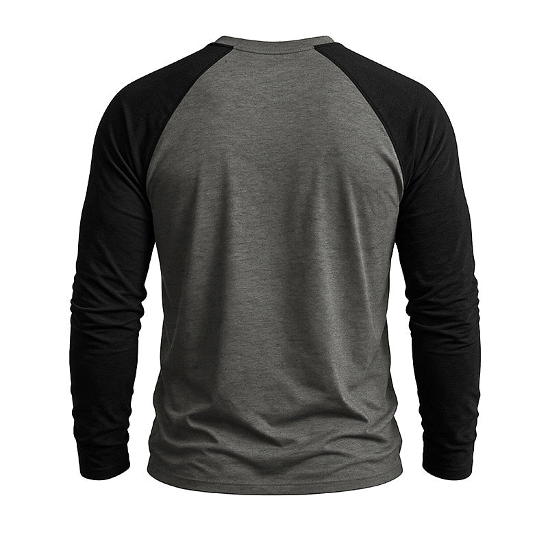 Contrast Raglan Henley Long Sleeve T-Shirt