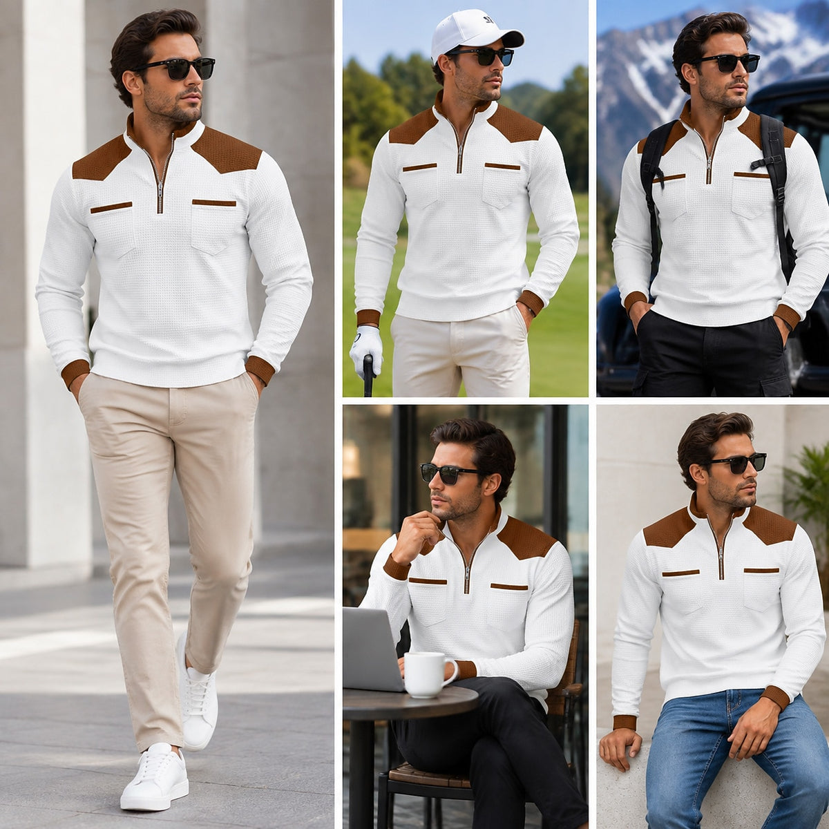 Contrast Yoke Utility Waffle Polo