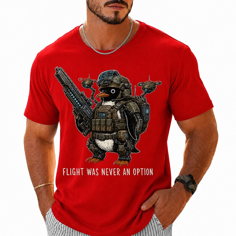Men's Tactical Penguin Meme Print Short Sleeve Funny T-Shirt