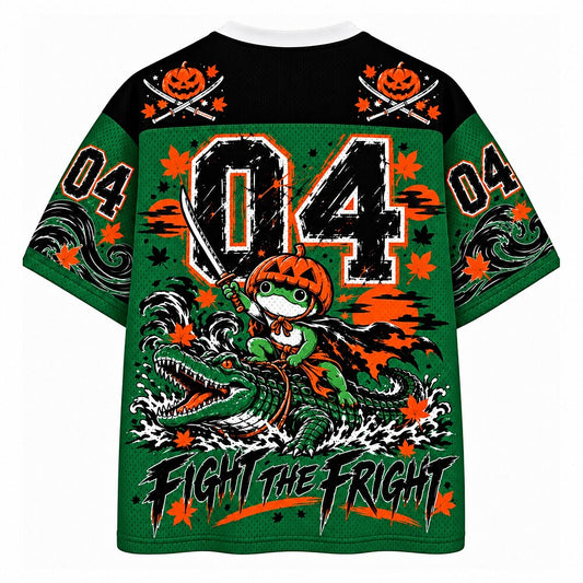 Fight the Fright Pumpkin Samurai Frog V-Neck Mesh Jersey