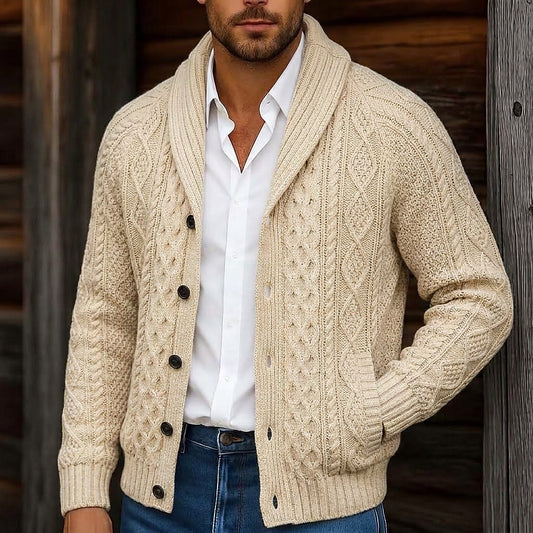 Braided Cable Shawl Collar Cardigan