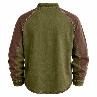 Contrast Sleeve Washed Henley Long Sleeve T-Shirt