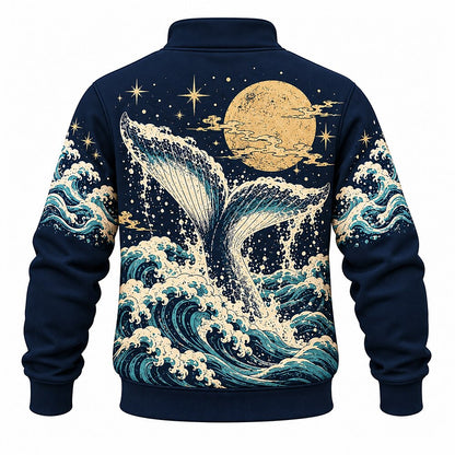 Moonlit Breaching Whale Half-Zip Sweatshirt