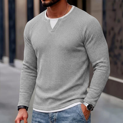 Layered Notch Neck Waffle Henley Long Sleeve T-Shirt