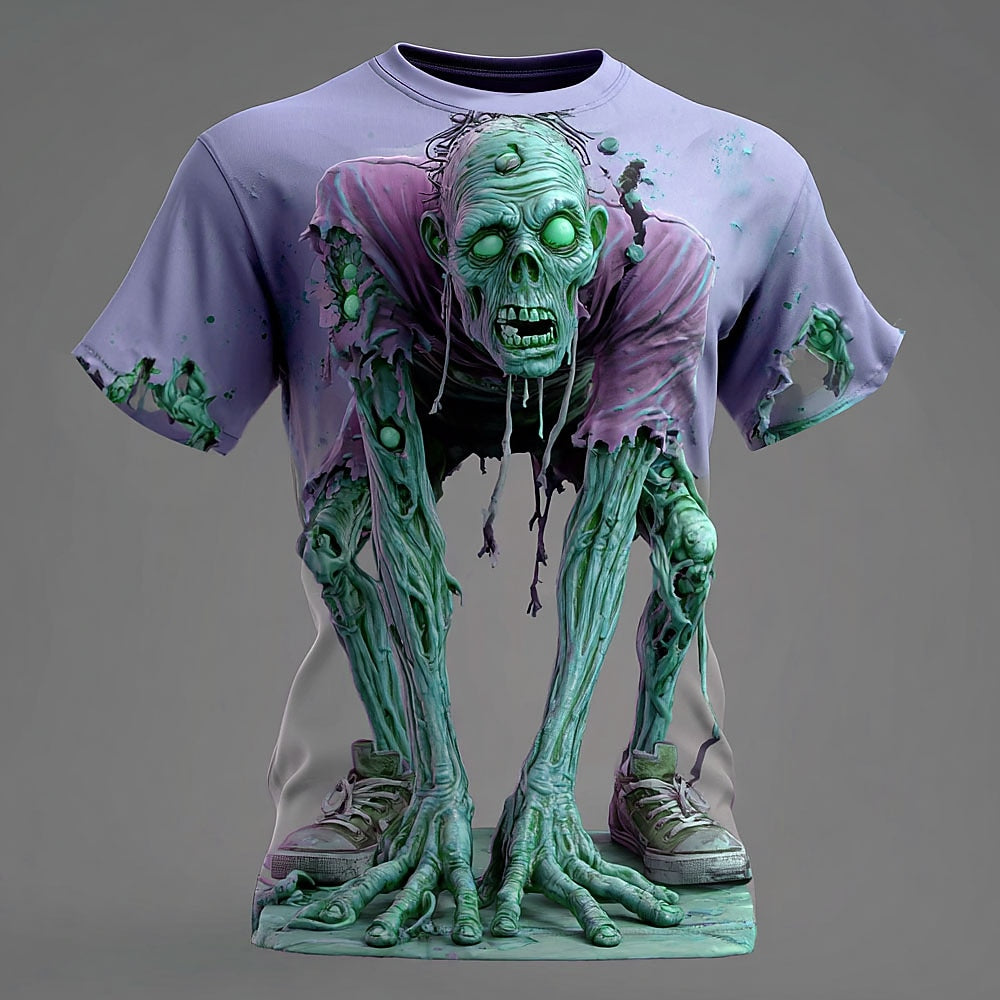 Men's Melting Zombie Illusion Print Short Sleeve Horror T-Shirt