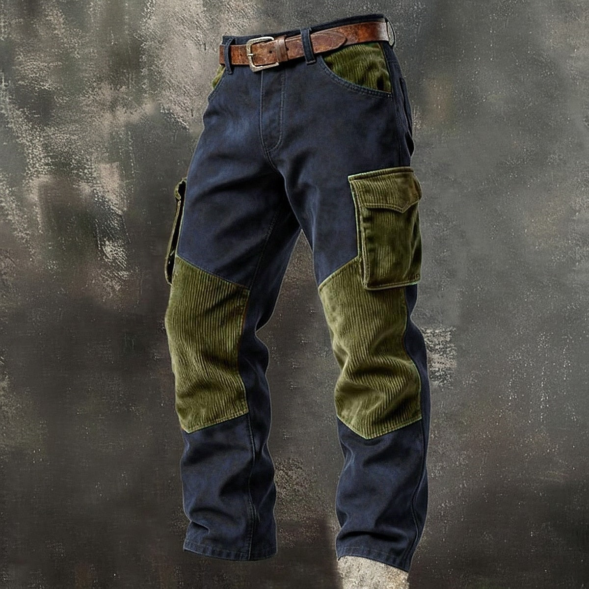 Contrast Corduroy Panel Cargo Pants