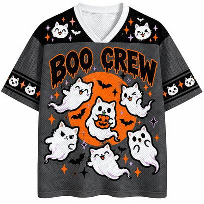 Boo Crew Ghost Cats V-Neck Mesh Jersey