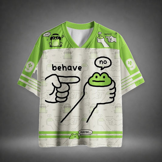Men's Behave Frog Cartoon Print Short Sleeve Sports Jersey T-Shirt