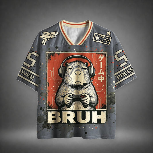 Men's Bulldog BRUH Graphic Print Short Sleeve Streetwear Jersey T-Shirt