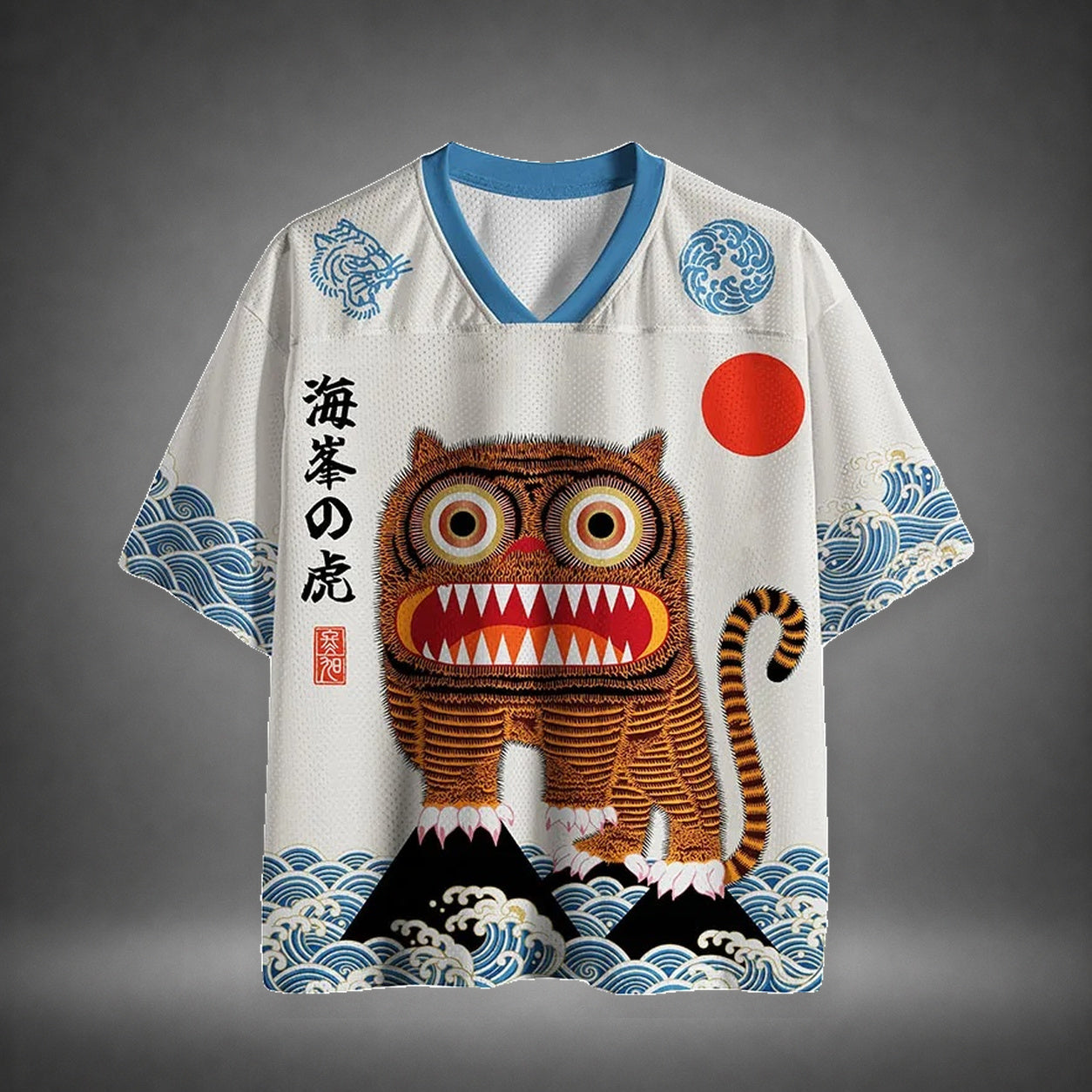 Men's Japanese Daruma Owl Print Short Sleeve Sports Jersey T-Shirt