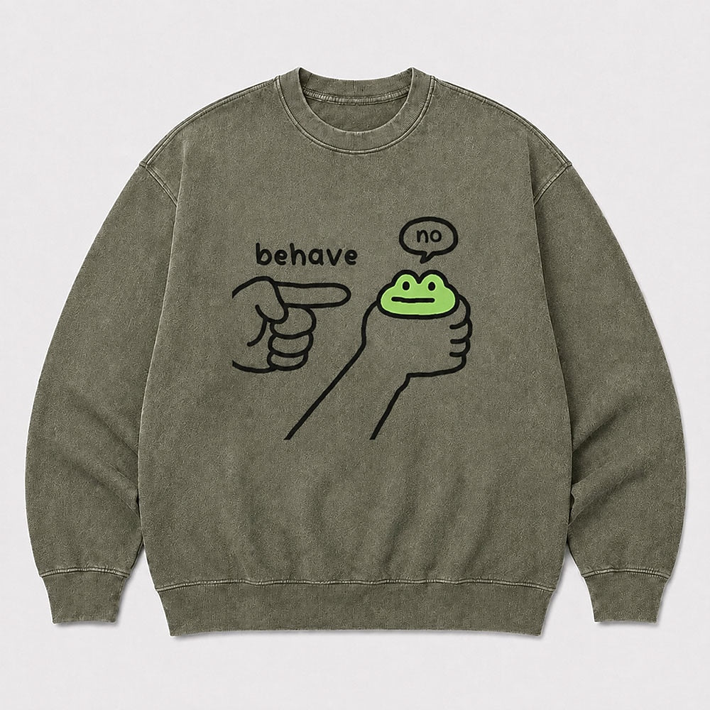 Men's Frog Graphic Washed Crew Neck Sweatshirt