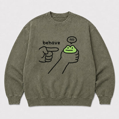 Men's Frog Graphic Washed Crew Neck Sweatshirt