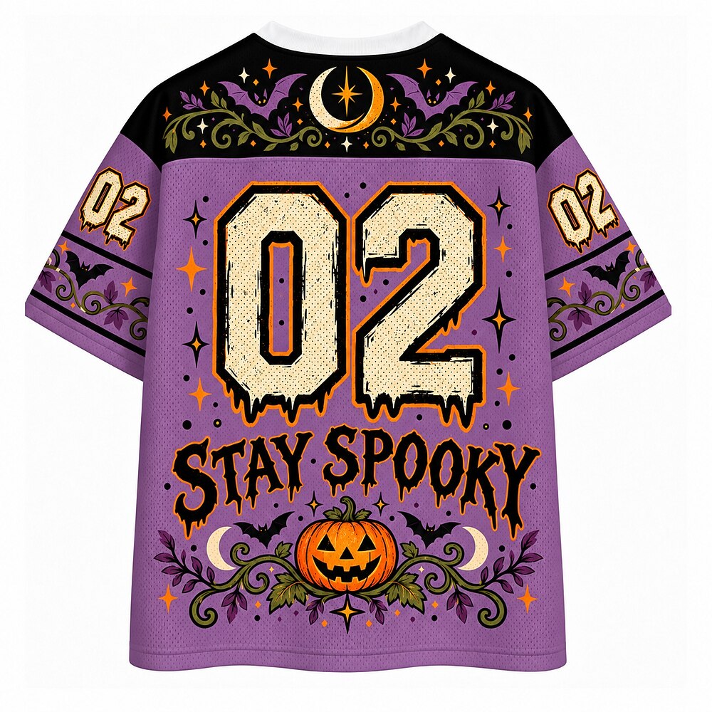 Stay Spooky Pumpkin Cat V-Neck Mesh Jersey