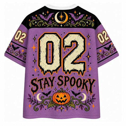 Stay Spooky Pumpkin Cat V-Neck Mesh Jersey