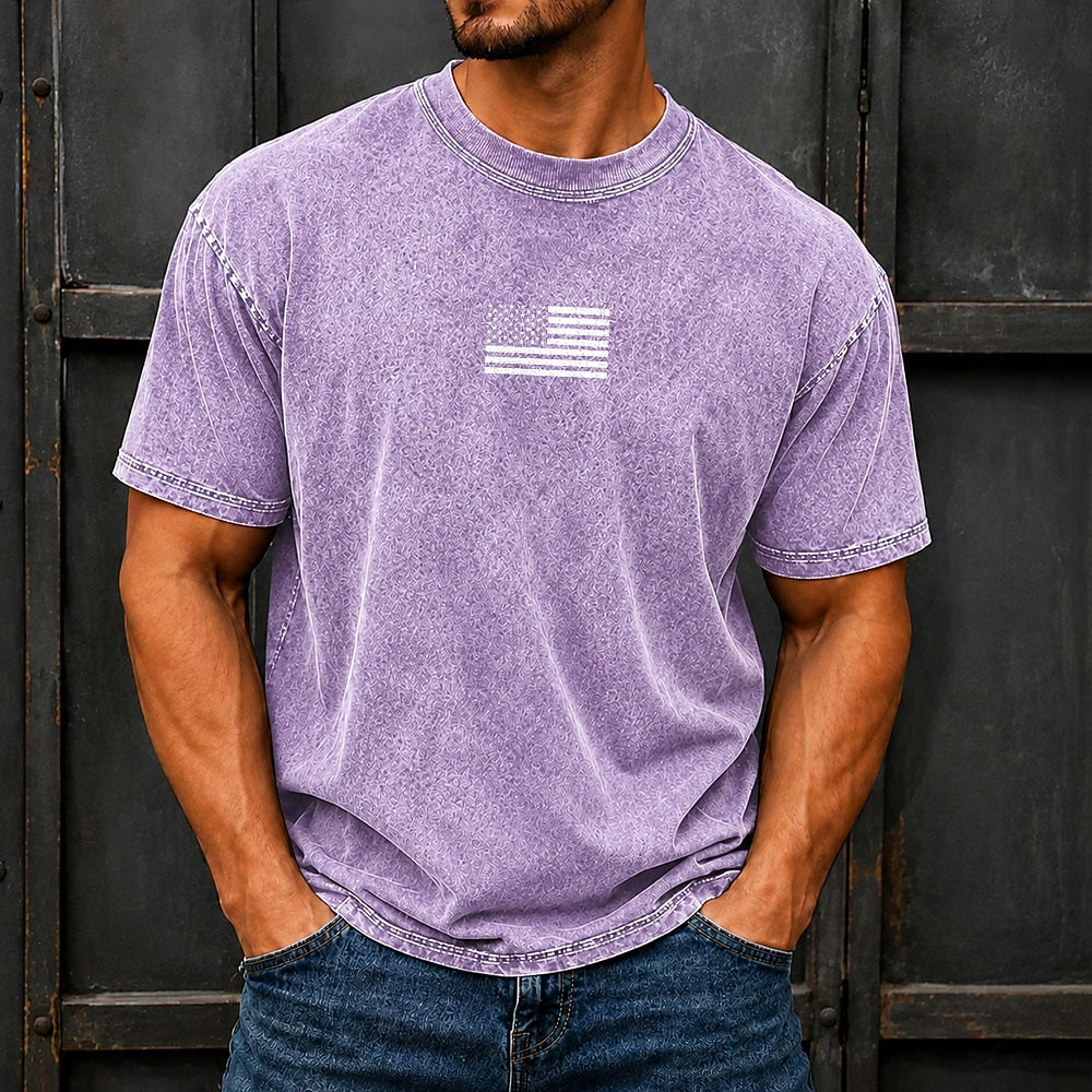 Men's US Flag Minimal Print Short Sleeve Patriotic T-Shirt