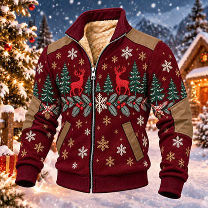 Reindeer Pine Forest Zip-Up Sweatshirt