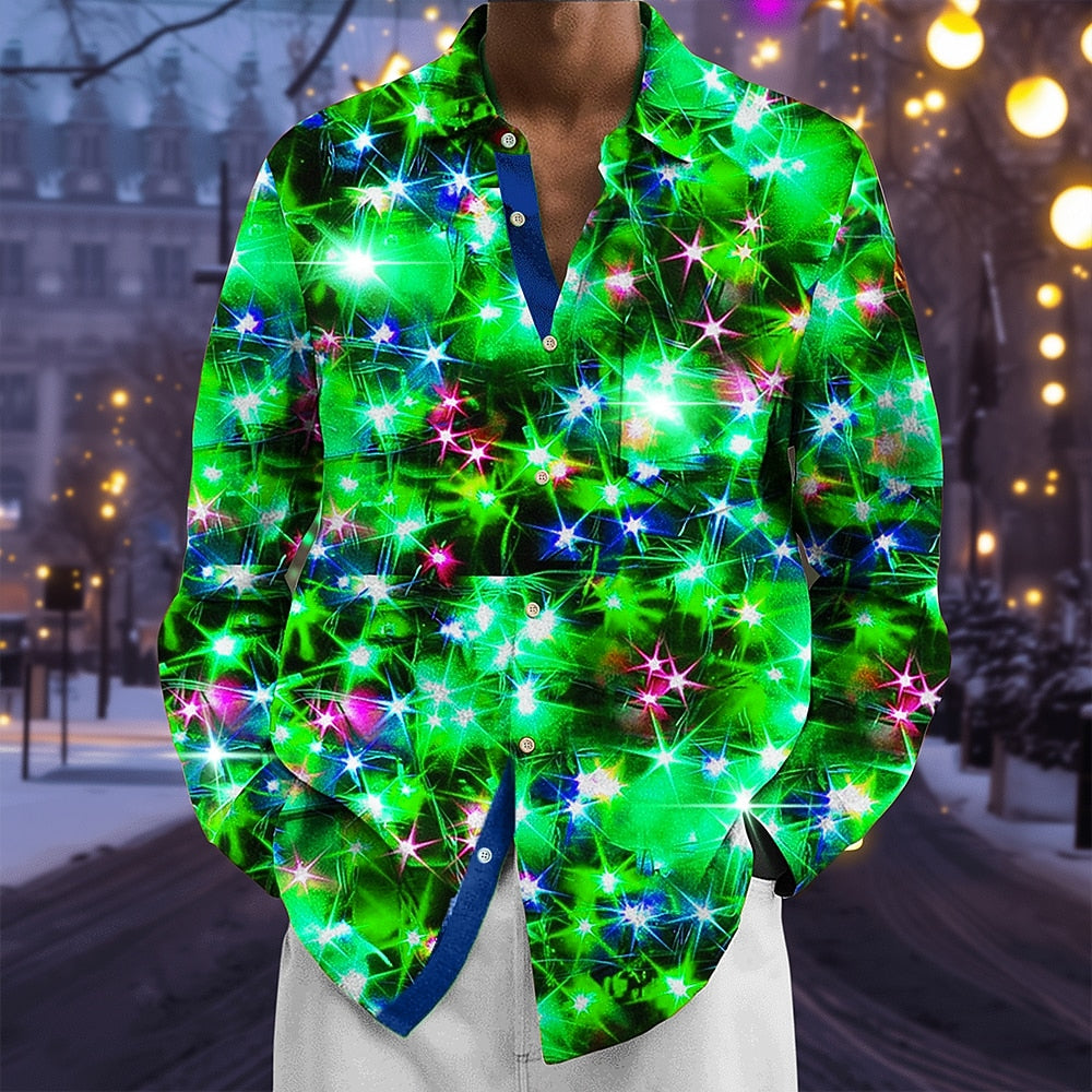 Twinkling Christmas Lights Button-Up Shirt