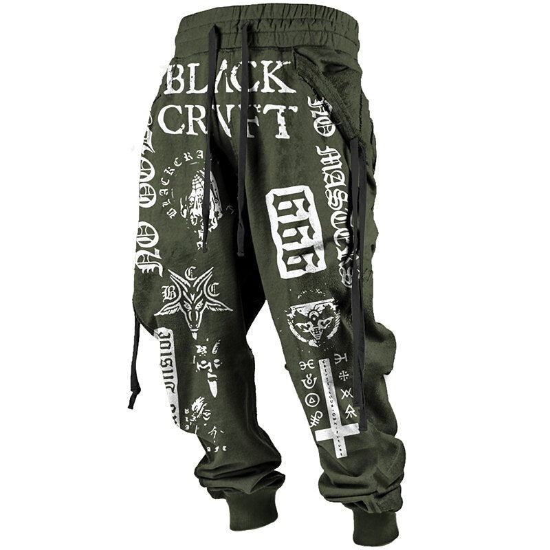 Men's Vintage Letter Totem Print Long Pants Streetwear Jogger Trousers