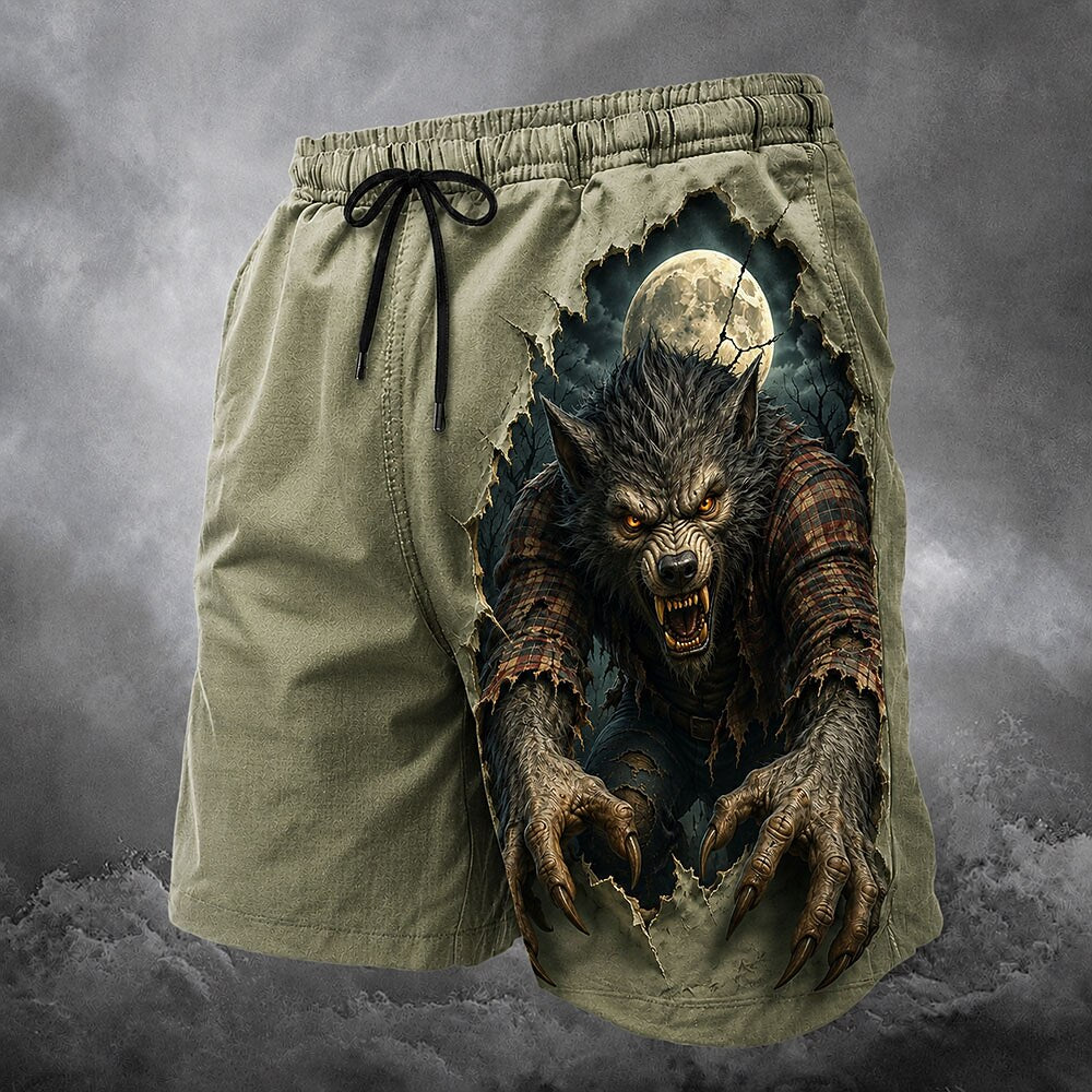 Men's Green Grim Reaper Print Mid-Length Streetwear Swim Shorts