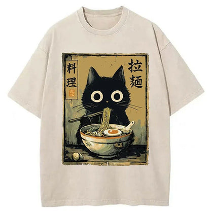 Men's Cat Graphic Washed Cotton T-Shirt
