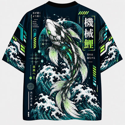 Men's Fish Kanji Graphic V-Neck Sports Jersey