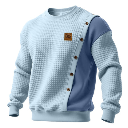 Asymmetric Button Panel Waffle Sweatshirt