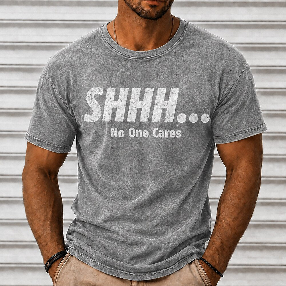 Men's No One Cares Quote Short Sleeve Acid-Wash T-Shirt
