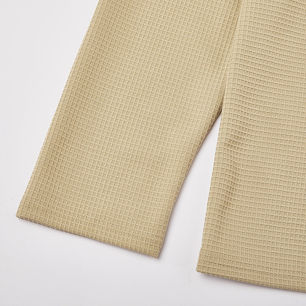 Contrast Collar Waffle Long Sleeve Polo