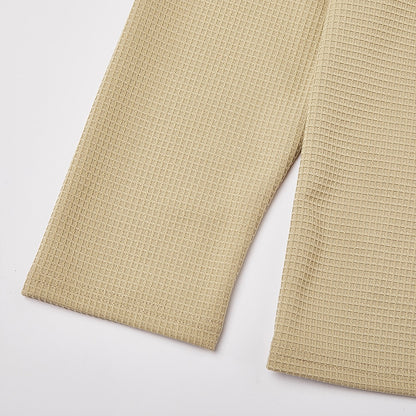 Contrast Collar Waffle Long Sleeve Polo
