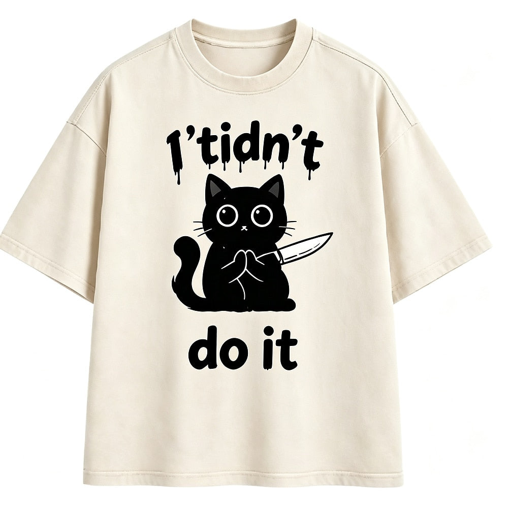 I Didn't Do It Knife Cat Washed T-Shirt