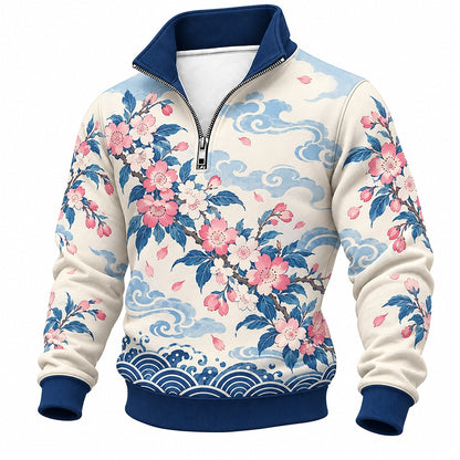 Cherry Blossom Cloud Waves Half-Zip Sweatshirt