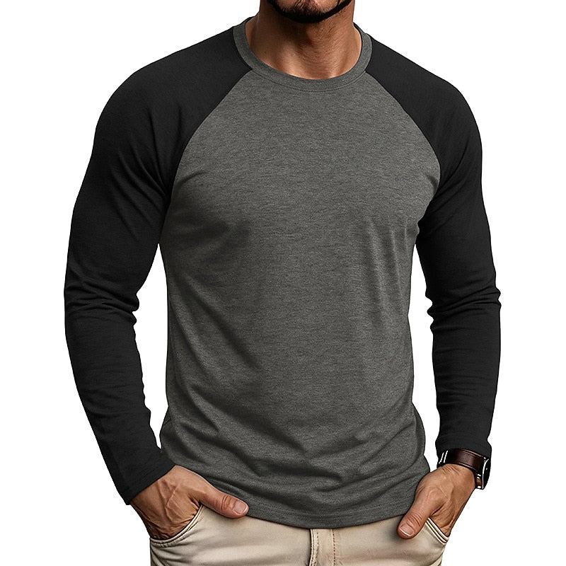 Contrast Raglan Henley Long Sleeve T-Shirt