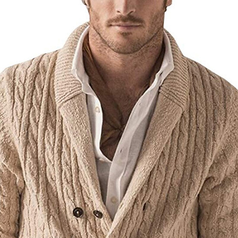 Deep Cable Shawl Button Cardigan