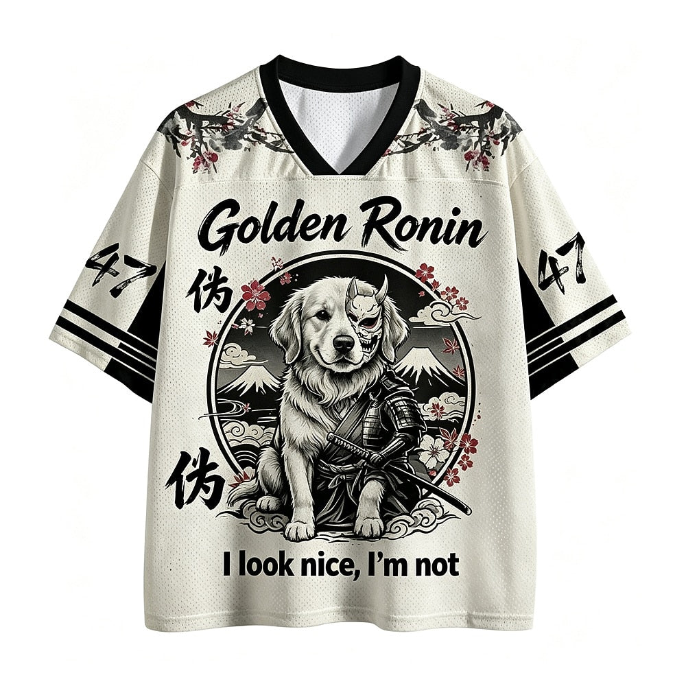 Golden Ronin Dog V-Neck Mesh Jersey