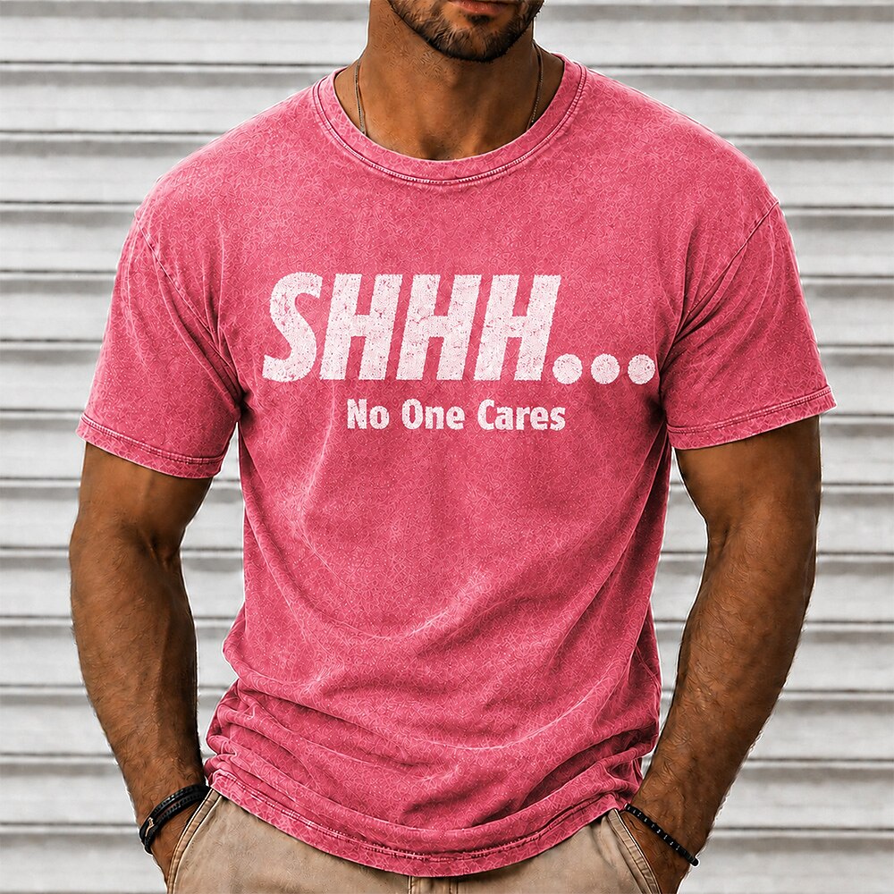 Men's No One Cares Quote Short Sleeve Acid-Wash T-Shirt