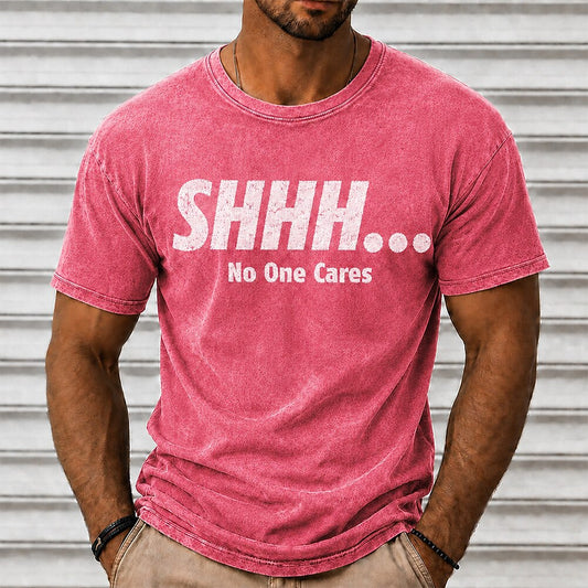 Men's No One Cares Quote Short Sleeve Acid-Wash T-Shirt
