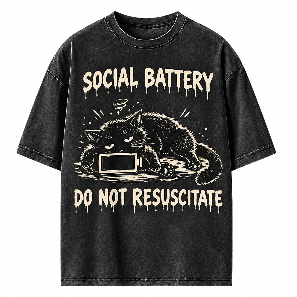 Social Battery Do Not Resuscitate Cat Heavyweight T-Shirt