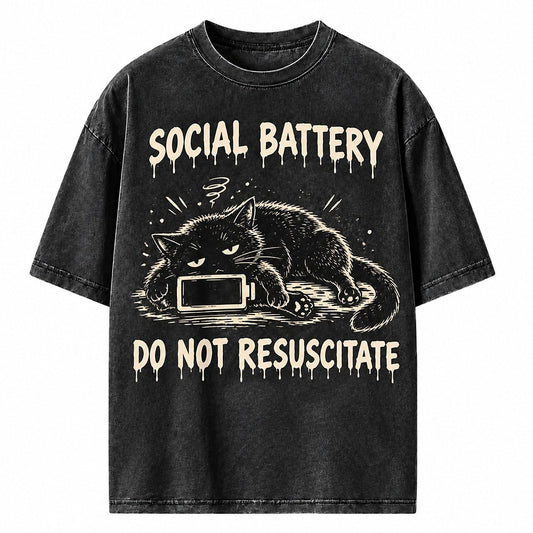 Social Battery Do Not Resuscitate Cat Heavyweight T-Shirt