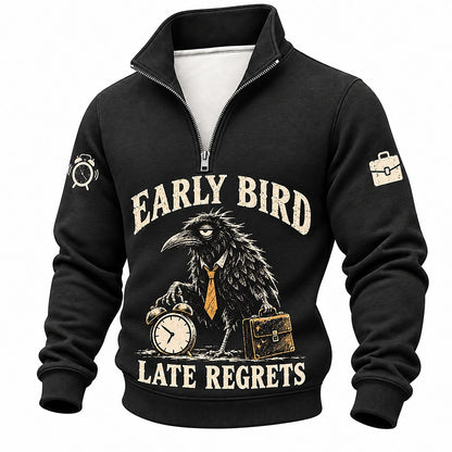Early Bird Late Regrets Crow Half-Zip Sweatshirt