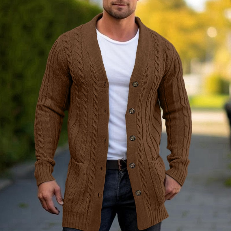 Longline Cable V-Neck Cardigan