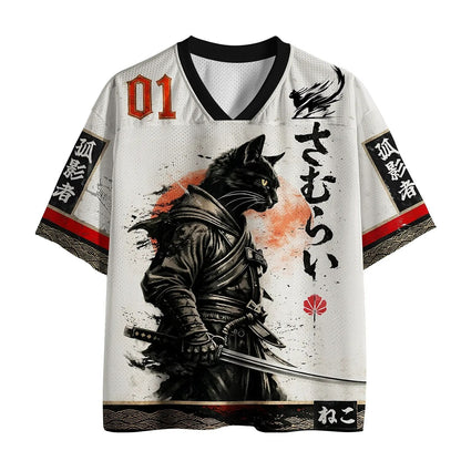 Men's Cyber Samurai Print Short Sleeve Streetwear Sports Jersey T-Shirt