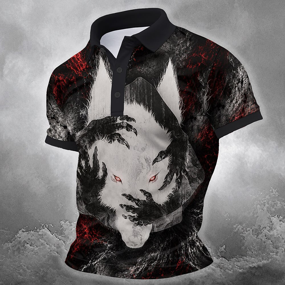 Men's Haunted Woman Face Print Short Sleeve Gothic Polo Shirt