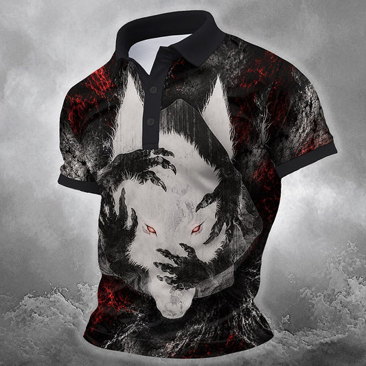 Men's Haunted Woman Face Print Short Sleeve Gothic Polo Shirt