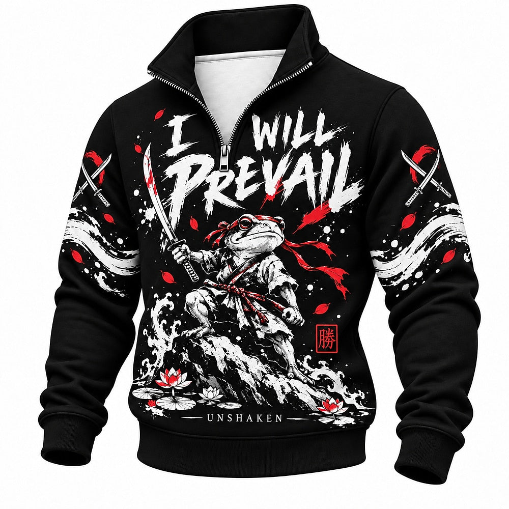 I Will Prevail Samurai Frog Half-Zip Sweatshirt