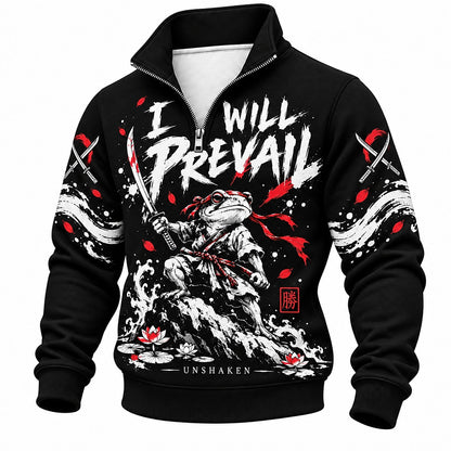 I Will Prevail Samurai Frog Half-Zip Sweatshirt
