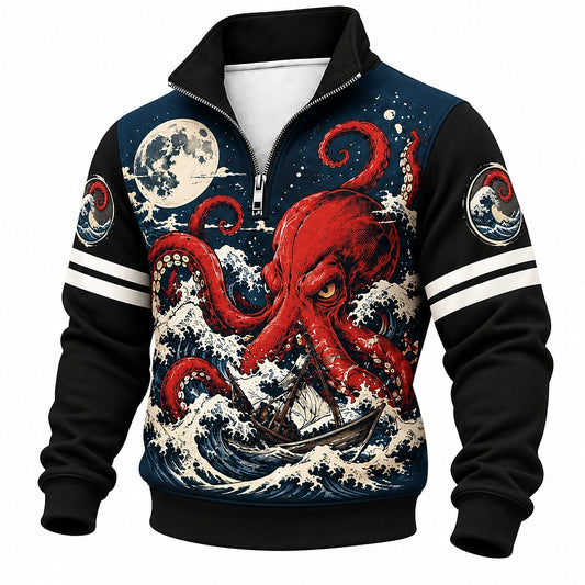 Moonlit Octopus Shipwreck Half-Zip Sweatshirt