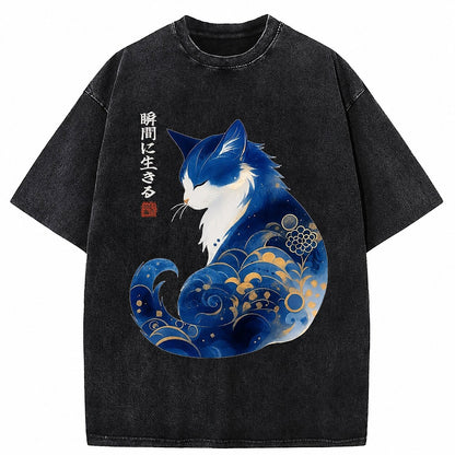 Japanese Style Cat Washed T-Shirt